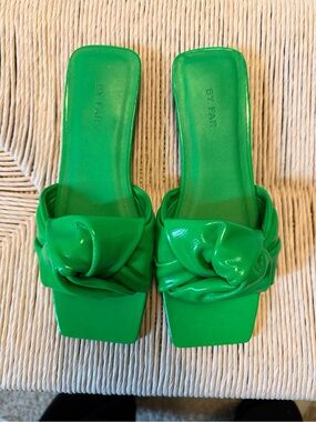BY FAR Bright Green Knotted Slide Mules